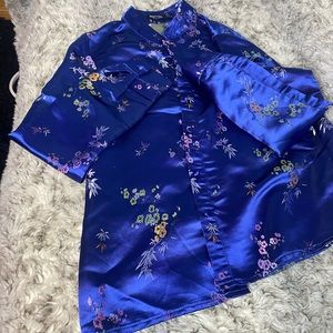 Nasty Gal Cobalt Blue Floral Button Down Satin Jacket